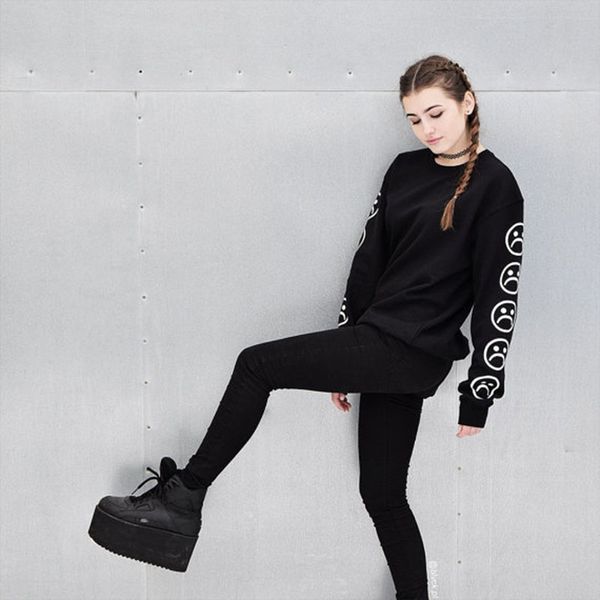 

Sad Faces Emoticon Sleeves Printed Keyboard Sweatshirt Black White Tumblr Hoodies Winter Tracksuit Clothing Luxury Hoodie