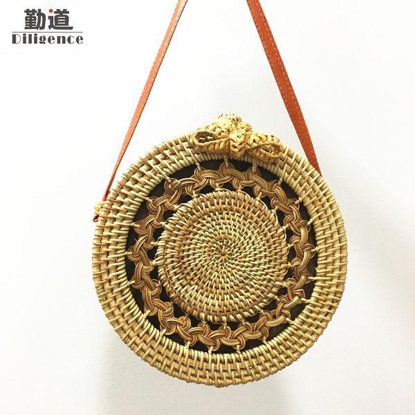 

bali island travel beach bags rattan roud straw shoulder bag bow knot hollow handbags d18102407
