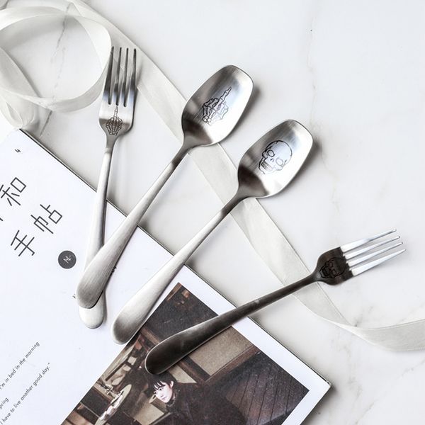 

skeleton skull printed spoon forks stainless steel western tableware cooking accessories