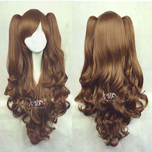 

lolita brown long wavy 2 clip ponytail cosplay party wig hair >>>wig, Black