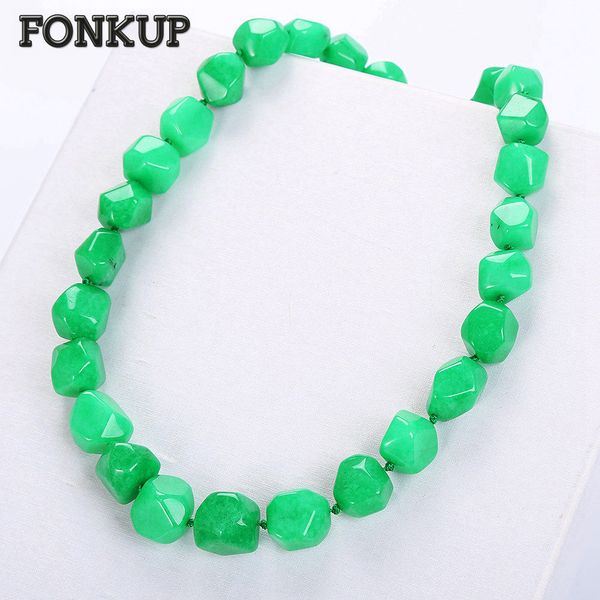 

fonkup green jasper necklace natural crystal chains gemstone jewellery trendy women short ornaments geometric rope chain royal, Silver
