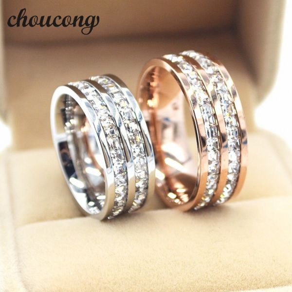 

choucong jewelry width 8mm couple band ring princess cut diamond stainless steel party engagement wedding for women men, Slivery;golden