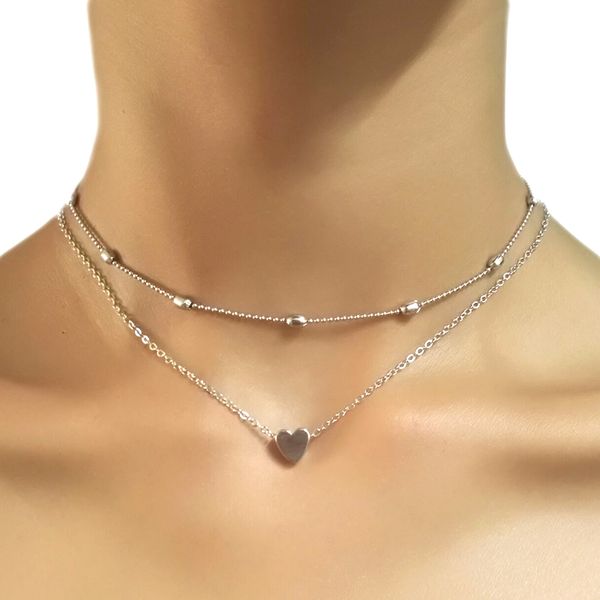 

whole saleLWONG Simple Gold Silver Color Layered Chain Choker Necklace for Women Dainty Beaded Chain Tiny Heart Necklaces Chokers Jewelry