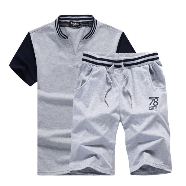 

letter casual tracksuits set summer men shorts sets short-sleeved letter print shirt +shorts casual outwear men sweat suits, Gray