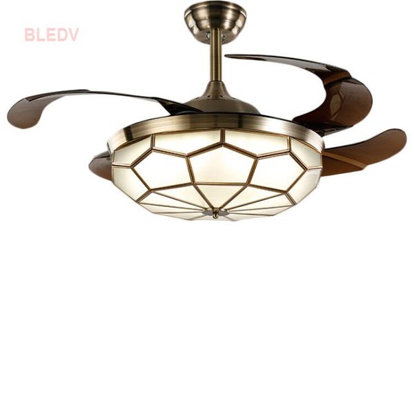 2018 Nordic Retro 42 Inch Led Ceiling Fans With Lights Living