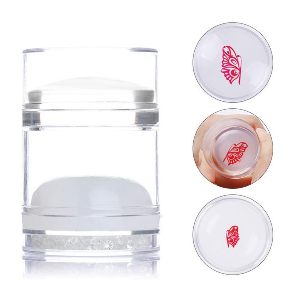 

dual-ended nail art stamper silicone with rhinestone clear white jelly stamper with scraper for nail art stamping plates