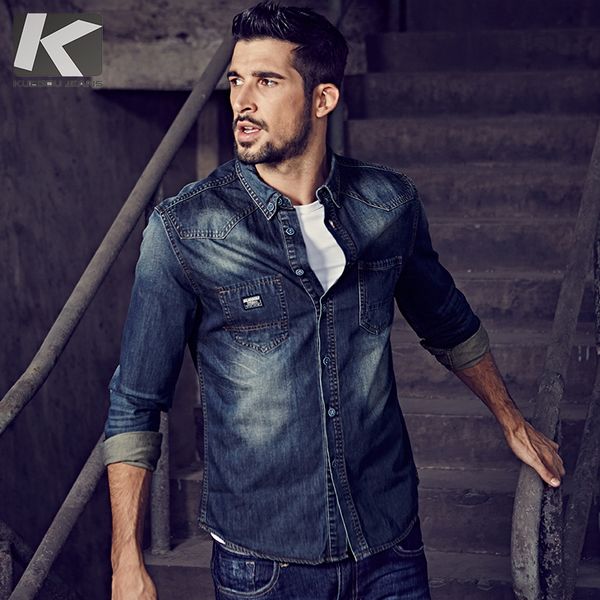 

autumn mens denim shirts 100% cotton blue color for man's long sleeve slim fit 2018 new fashion clothing male wear clothes 15005, White;black