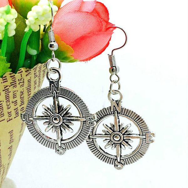 

новые горячие продажи сплава античный серебряный морской компас очарование мотаться серьги мода творческий женские девушки ювелирные изделия, Silver