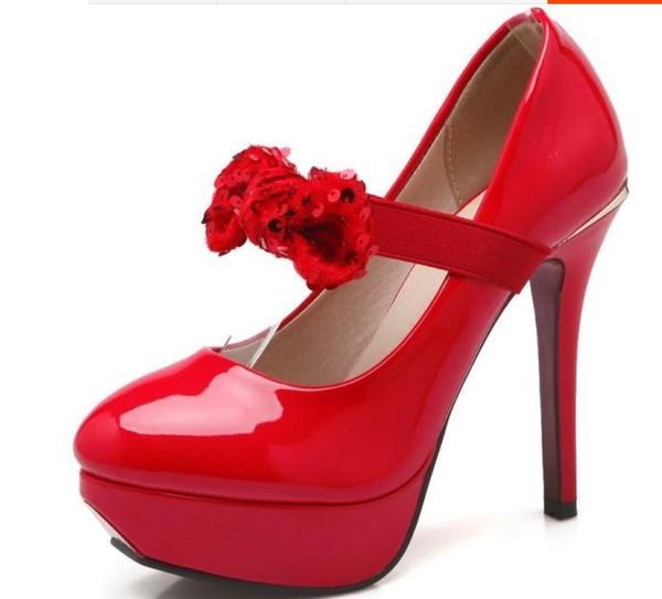 

send 2018 spring new style bowknot round head shallow mouth fine heel high heel women shoes, Black