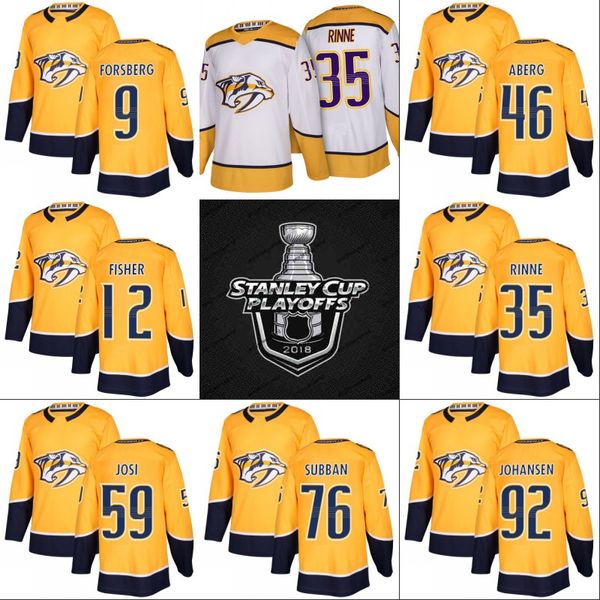 

Nashville Predators Jersey 12 Mike Fisher 35 Pekka Rinne 59 Roman Josi 76 P.K. Subban 92 Ryan Johansen Hockey Jerseys Yellow White