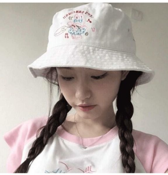 

korean version of a new embroidery bee white fisherman's hat teenage girl summer outdoor sun protection, Blue;gray