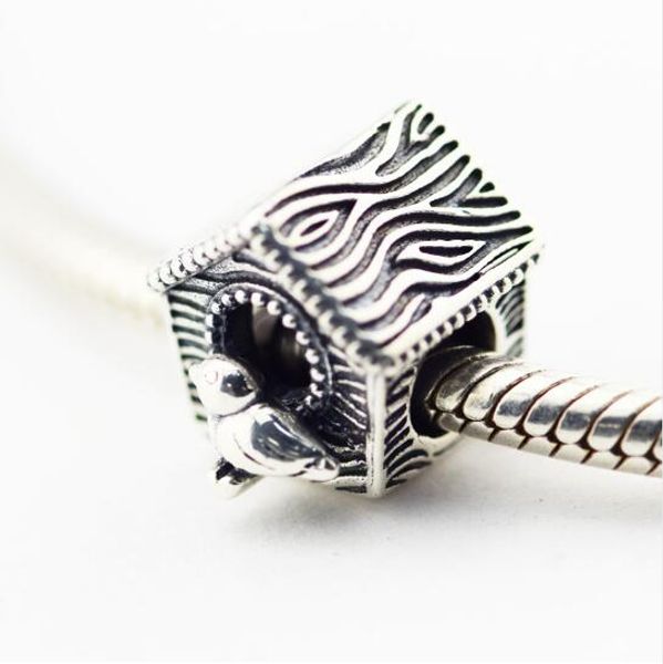 

fits for pandora bracelet charms silver 925 original beads for jewelry making spring bird house charm silver 925 loose beads 2018 spring, Black