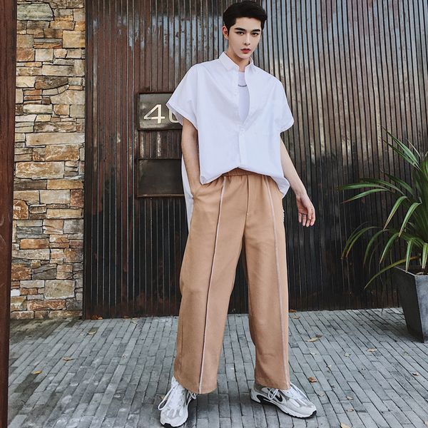 

2018 new men's wide leg trousers, han suit, trousers, tide men, chinese wind, elastic waist, straight tube loose ameri size m-xl, Black