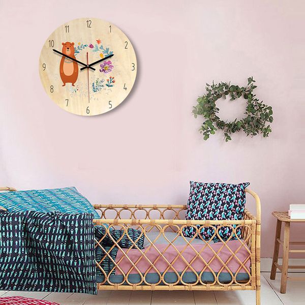 

new wooden color living room nordic wall clock children's bedroom decoration decoration creative mute clock hipping