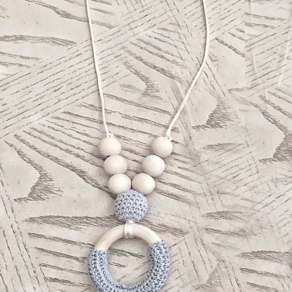 

let's make wood crochet beads grey teething necklace breastfeeding mom necklace original wood and gift - toy - baby shower, Silver