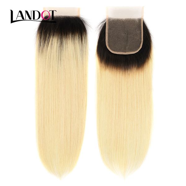 Ombre 1b 613 Bleach Blonde Brazilian Virgin Hair Lace Closure 4x4