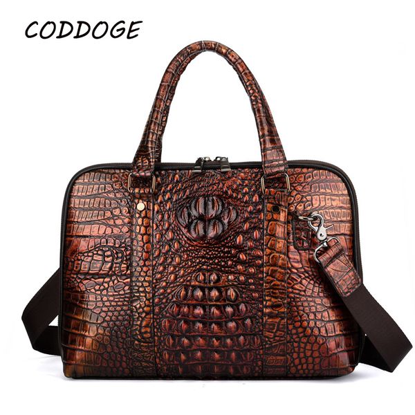 

coddoge brand 14'' lapgenuine cow leather cowhide men porta handbag business totes vintage shoulder messenger briefcase bags