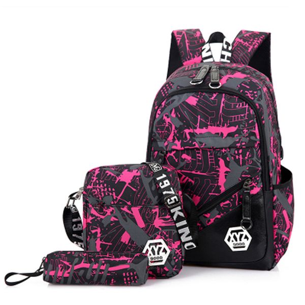 

3pcs/sets 2018 men travel backpaccamouflage printing school bag backpack canvas schoolbags for teenage boys students bag back