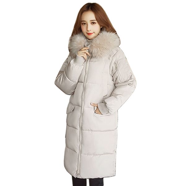 

new 2018 hooded cotton-padded jacket thicking women jacket casual winter women long parka fur collar coat outerwear, Black