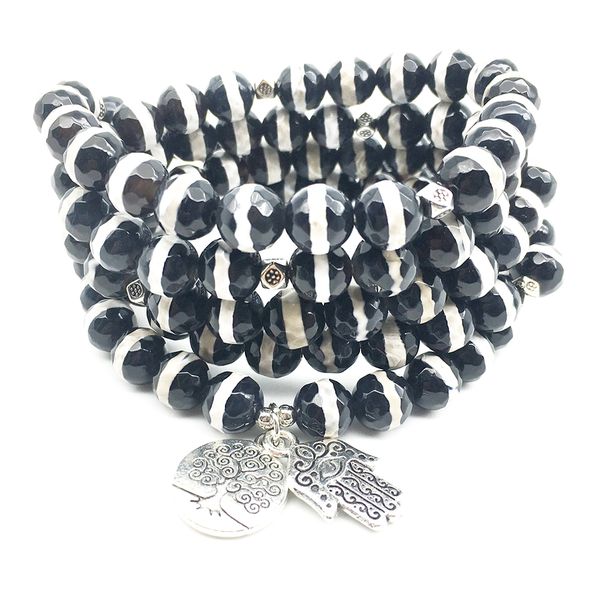 

sn1365 tree of life bracelet fashion women`s dzi bead mala yoga jewelry new arrival design hamsa charm bracelet, Black