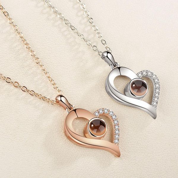 

new rose gold silver love memory wedding necklace 100 languages i love you projection pendant necklace drop shipping