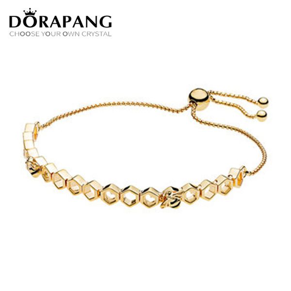 

dorapang 2018 new 100% 925 sterling silver genuine brand charm 18k gold bee bracelet beehive elegant temperament bracelet, White