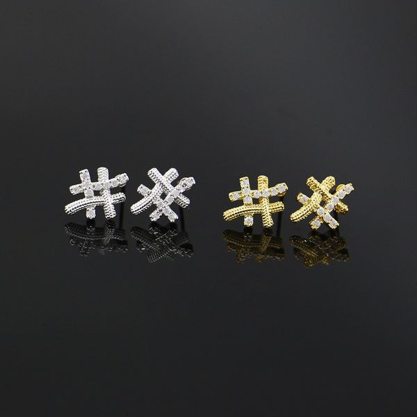 

hip hop diamond ear studs men women # shape zircon earrings gold silver luxury designer mens jewelry 18k gold plated ing, Golden;silver