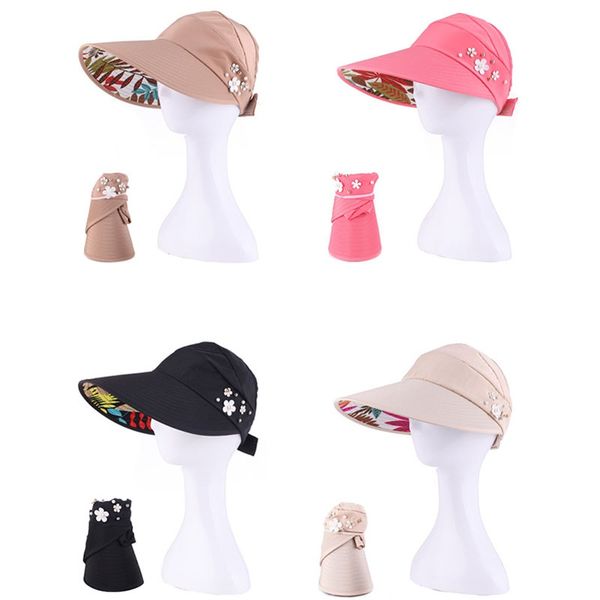 

women's empty hat ladies fashion visor summer outdoor sun protection hat male beach climbing style, Black;white