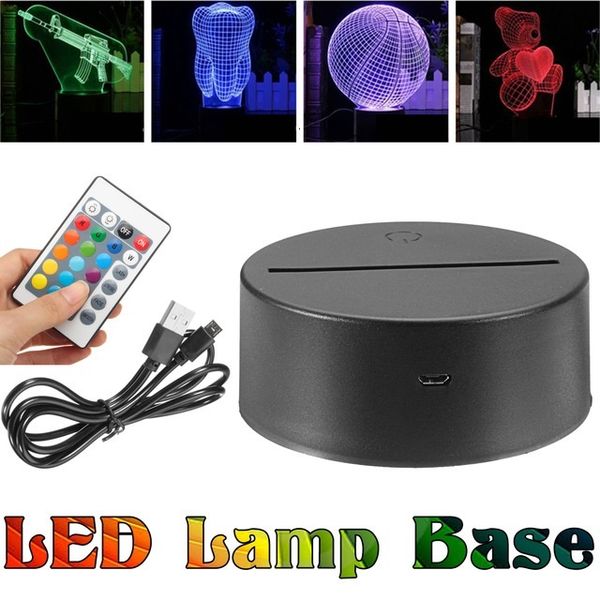 

battery or usb cable lamp base for 3d night light led remote control touch switch 7 color novelty lighting table lamp