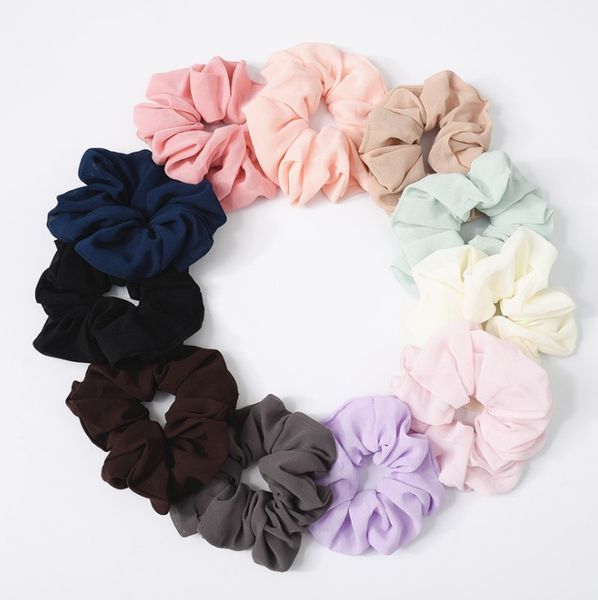 Women Girls Solid Color Chiffon Cloth Elastic Ring Hair Ties