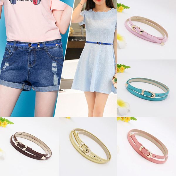 

sale adjustable belt for women faux leather belts candy color girls thin skinny waistband summer dress accessory, Black;brown