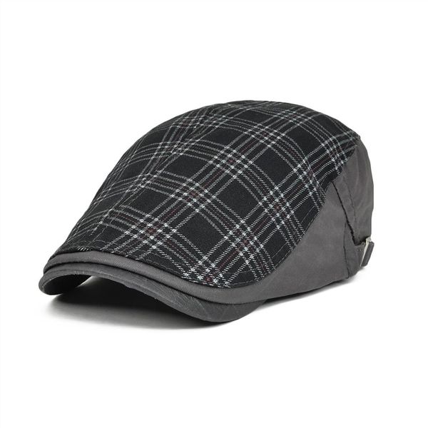 

voboom large plaid gray ivy casual berets hats summer berets caps for men women adjustable brand caps 026, Blue;gray