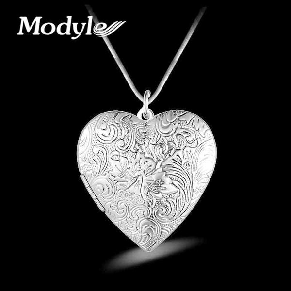 

modyle 2018 new silver-color flower heart p locket necklace pendant for women gift