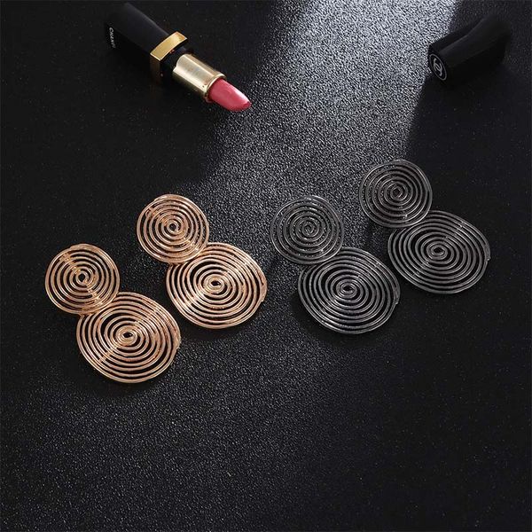 

statement metal circle stud big fashion unique spiral dangle earrings, Golden