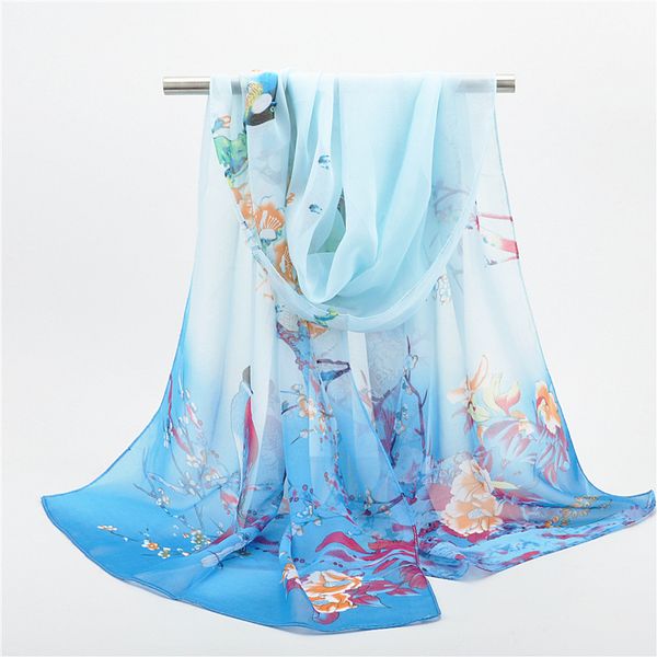 

harbinger figure female long chiffon scarves gift small fabric is prevented bask in scarf, Blue;gray