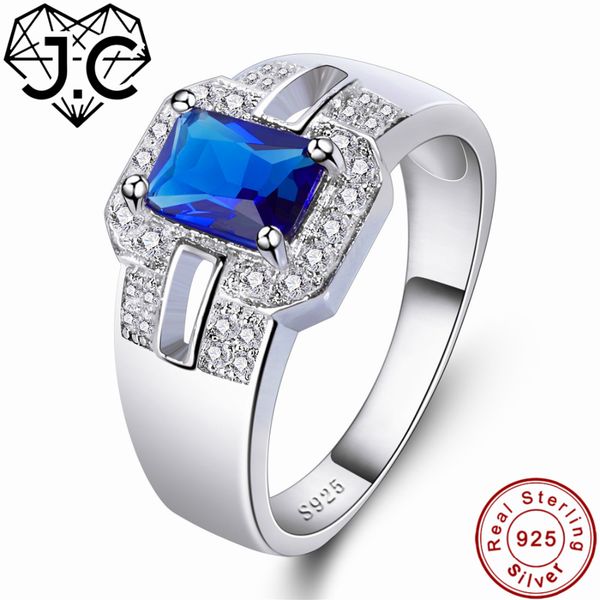 

j.c luxurious rainbow & sapphire blue z solid 925 sterling silver ring size 6 7 8 9 female wedding accessories fine jewelry, Golden;silver