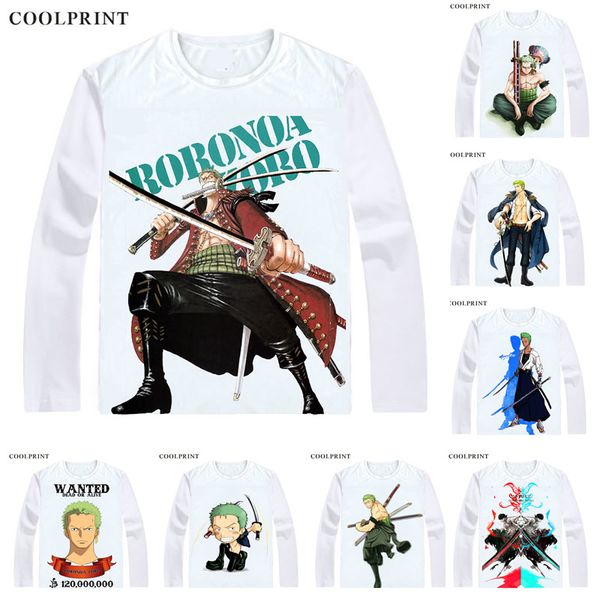 

coolprint one piece t-shirts long sleeve shirts anime manga wan pisu straw hat pirates roronoa zoro pirate hunter zoro cosplay shirt, White;black