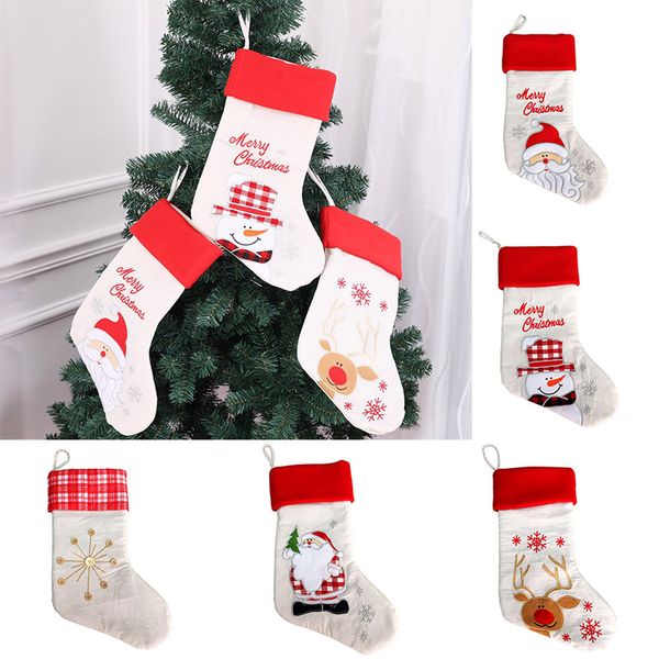 

25*43cm christmas stocking gift bags burlap embroidery christmas tree sock xmas candy storage bag festive party supplies wx9-761