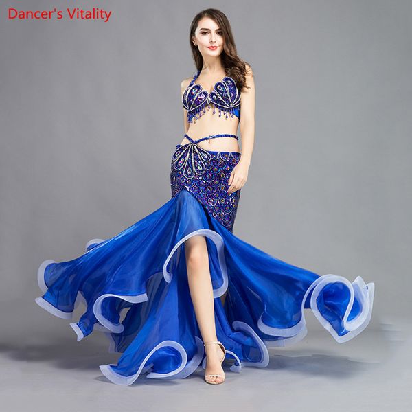 

2018 professional stage dance wear belly dance clothing oriental dancing luxury bra +long skirt belly costume, Black;red