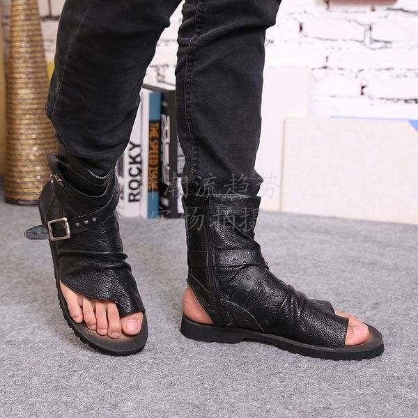 

Summer Gladiator Sandals For Men Black White Ankle Leather Men Flats Italian Shoes Sandals Rivets Mens Slippers Motorcycle Boots Size 46
