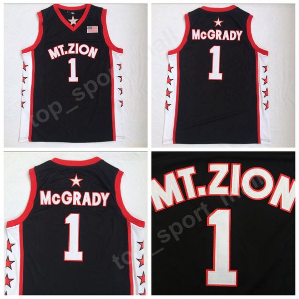 

men college tracy 1 mcgrady t-mac basketball jersey christian mt.zion jerseys sport embroidery good quality, Black