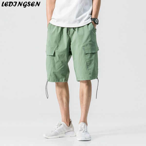 

ledingsen summer black cargo men shorts army green cargo shorts hip hop streetwear elastic waist bermuda masculina