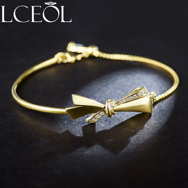 

lceol micro cz paved bowknot bracelet rose gold color and silver color lobster clasp eternity jewelry wedding bangles, Black