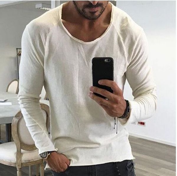 

color edge mens thin vintage male casual shipping solid crew neck long sleeve curled t-shirt bcgqx, Black
