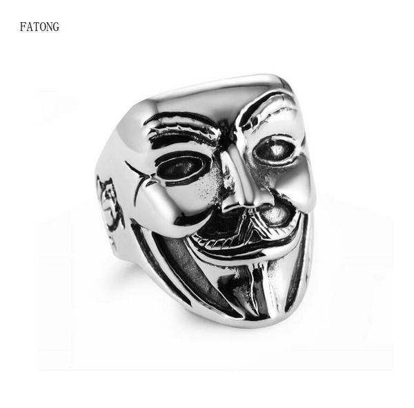 

clown mask titanium steel ring men's russia 2018 new fatong brand t0928, Golden;silver