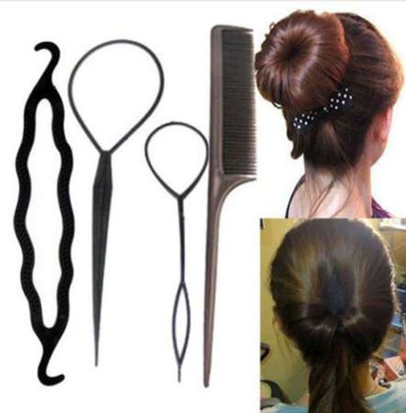 

4pcs/set black plastic diy styling tools pull hair clips for women hairpins comb hair bun maker dount twist hair accessories