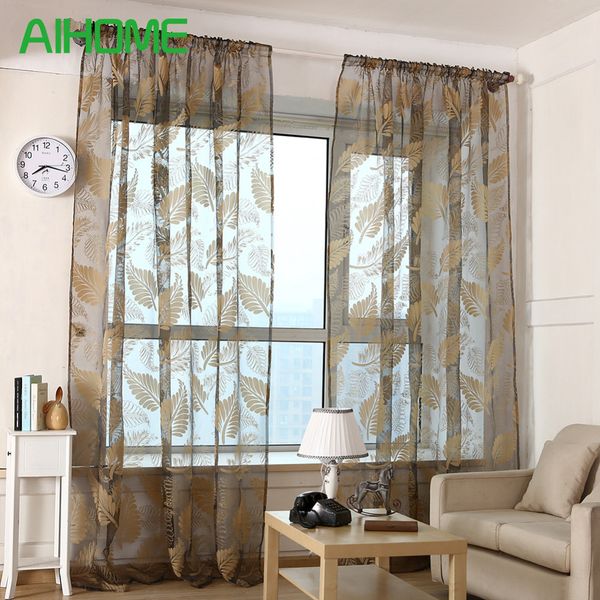 2019 100cm 200cm Leaves Print Elegant Sheer Curtain Bay Window