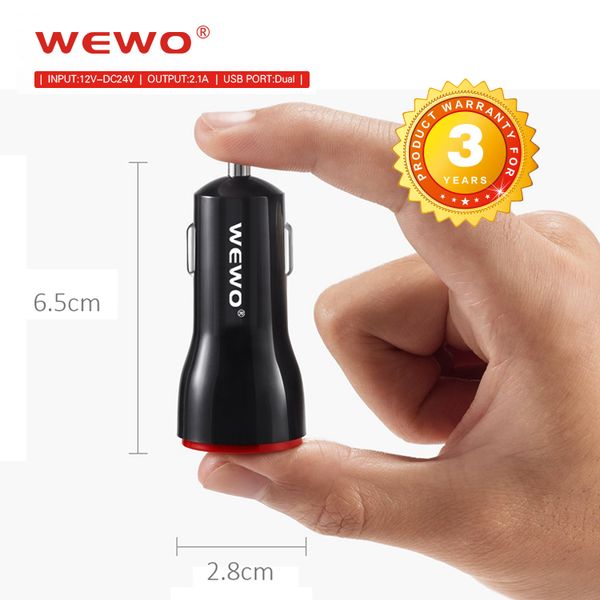 

wewo 2.1a universal car charger with dual usb port fast charging for iphone micro usb type c cell phone travel portable charger