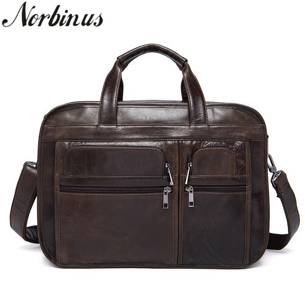 

norbinus genuine leather men briefcase large capacity business lapbags casual shoulder messenger bags male handbags pack