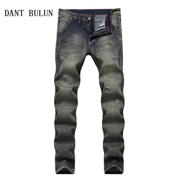 

dant bulun men jeans ripped slim straight scratched elastic retro denim pants for men casual hip hop distressed trousers,ty002, Blue